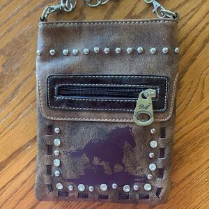 Rustic Couture Country Western Crossbody Purse Horse Brown